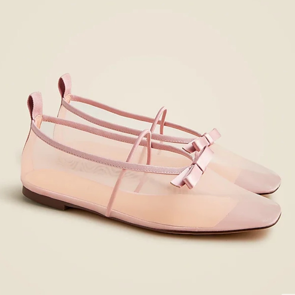 J. Crew Pink Mesh Ballet Flats with Bow